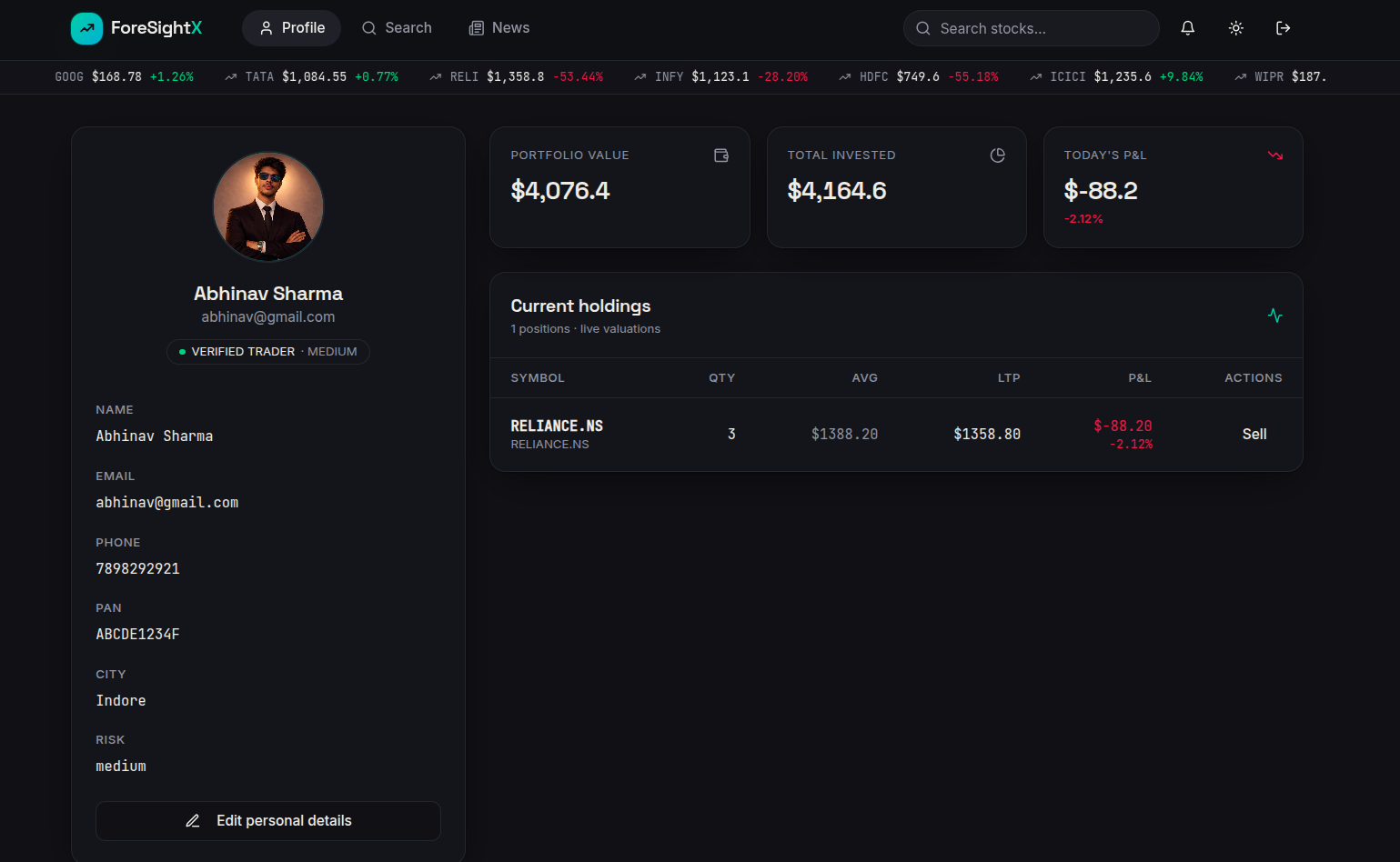 Profile and portfolio page